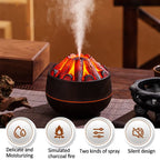 Simulated Charcoal Fire Humidifier Silent Ultrasonic Dual Mist Mode Built in Essential Oil Aromatherapy and Soft Night Light