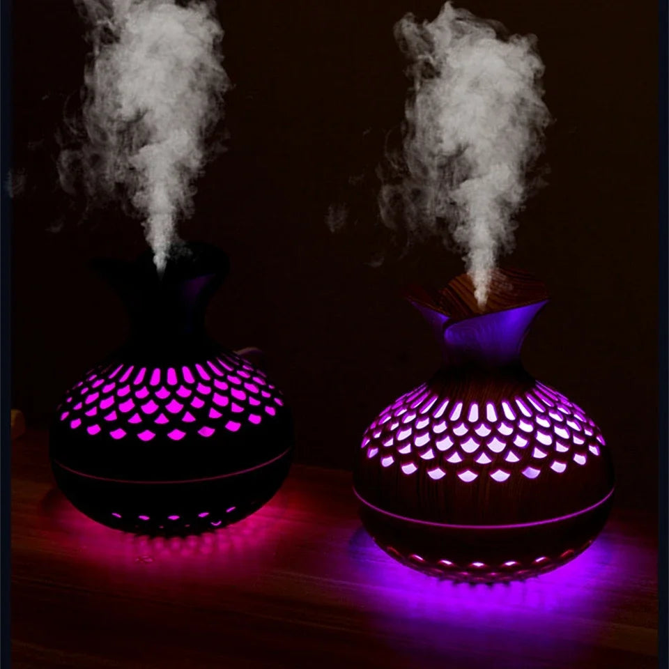 Wood Grain Vase Humidifier Household Electric Ultrasonic Air Humidifier Desktop Essential Oil Diffuser Air Purifier Home Room