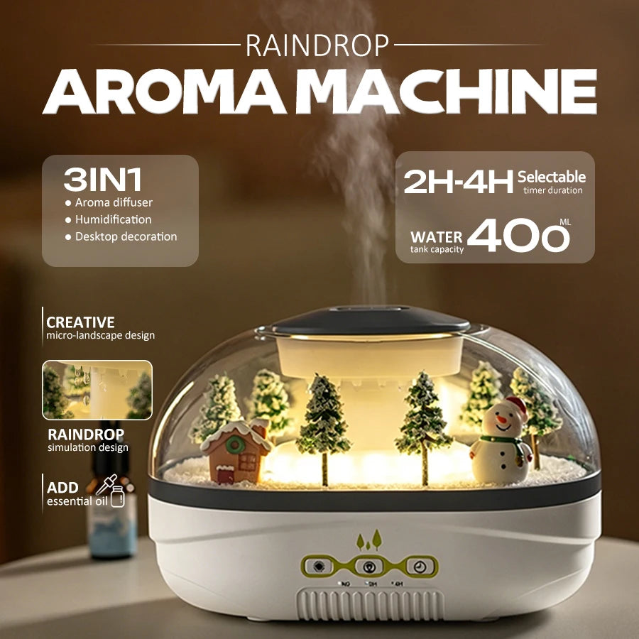 Simulated Snowpile Air Humidifier, Snowman Aroma Diffuser, Home Decoration, Creative Snow Landscape.Ideal for Bedroom, Office，Yo
