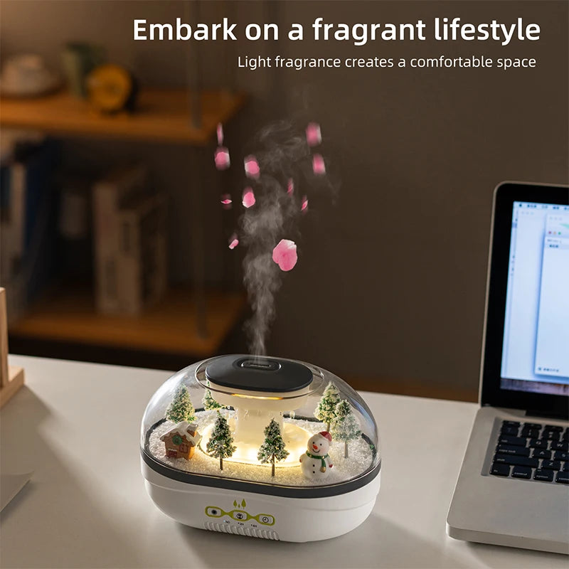 Simulated Snowpile Air Humidifier, Snowman Aroma Diffuser, Home Decoration, Creative Snow Landscape.Ideal for Bedroom, Office，Yo