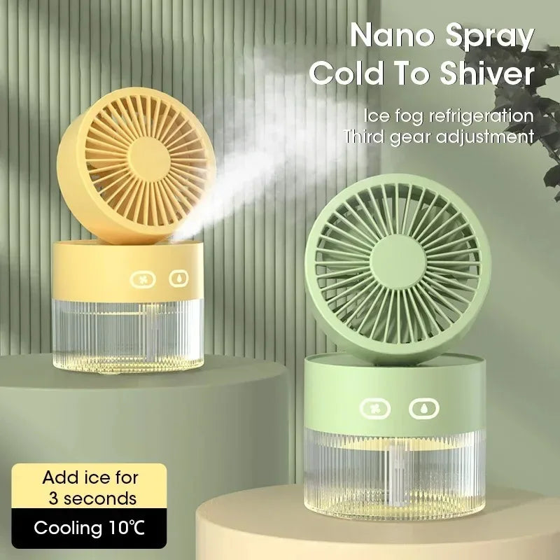 2025 Portable USB Mist Cooling Fan Mini Desktop Humidifier with LED Light for Office Home Use