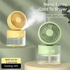 2025 Portable USB Mist Cooling Fan Mini Desktop Humidifier with LED Light for Office Home Use