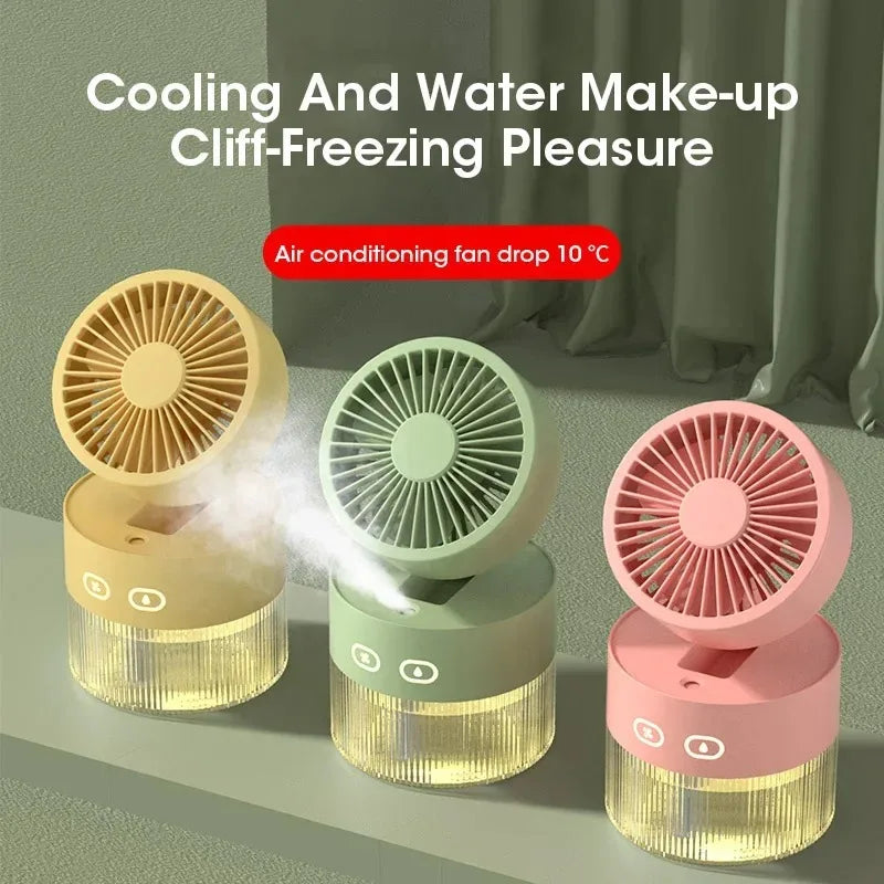 2025 Portable USB Mist Cooling Fan Mini Desktop Humidifier with LED Light for Office Home Use