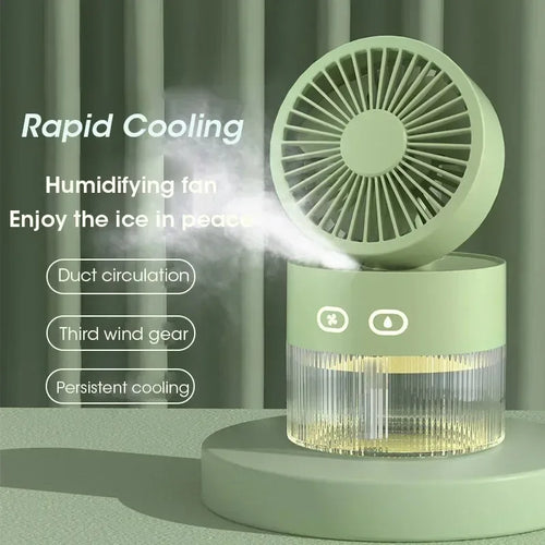 2025 Portable USB Mist Cooling Fan Mini Desktop Humidifier with LED Light for Office Home Use